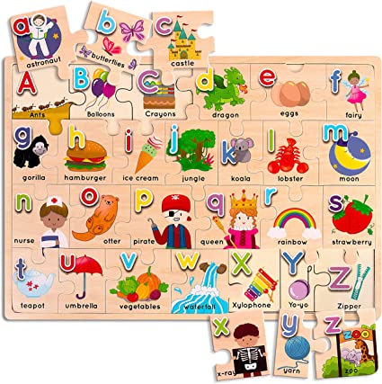 Photo 1 of Wooden Alphabet Puzzle for Kids - Big 17x12 ABC Puzzles, Matching Uppercase & Lowercase Letters, Ages 3+ 