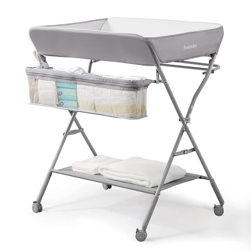 Photo 1 of Infant Changing Table with Changing Pad, Changing Table Portable Pad Nursery Furniture Baby Changing Station, Gray