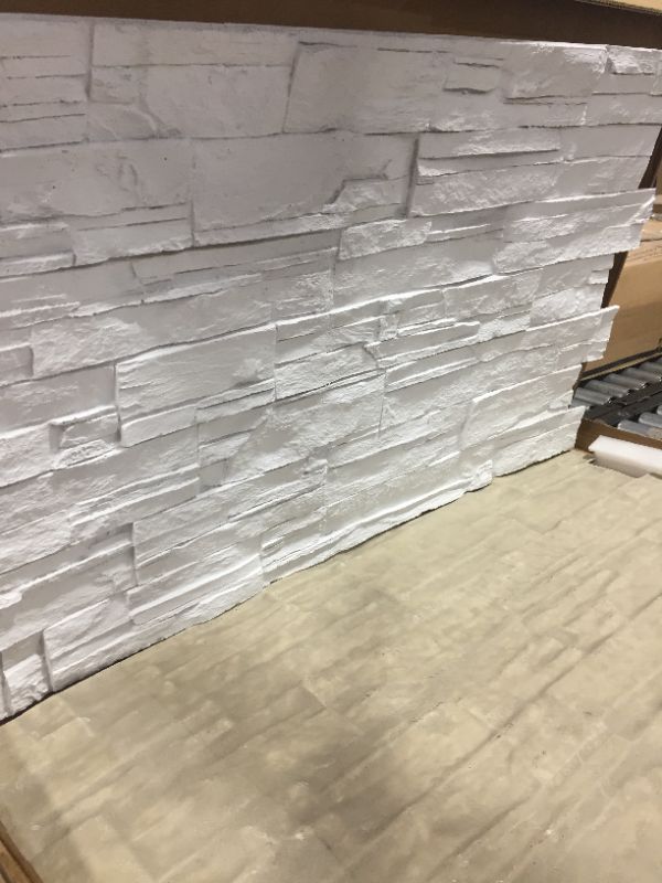 Photo 2 of 3D Brick Wall Panels, Outdoor/Indoor Wall Panels FRP Faux Stone Decorative Wall Tiles Wallpanel for Extrior and Interior Wall Art, Matt White (1 Box, 44" X 28"/pcs, Reef Brick, 25.54 Square Feet/Box) 3pcs