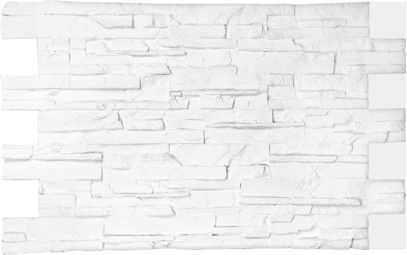 Photo 1 of 3D Brick Wall Panels, Outdoor/Indoor Wall Panels FRP Faux Stone Decorative Wall Tiles Wallpanel for Extrior and Interior Wall Art, Matt White (1 Box, 44" X 28"/pcs, Reef Brick, 25.54 Square Feet/Box) 3pcs