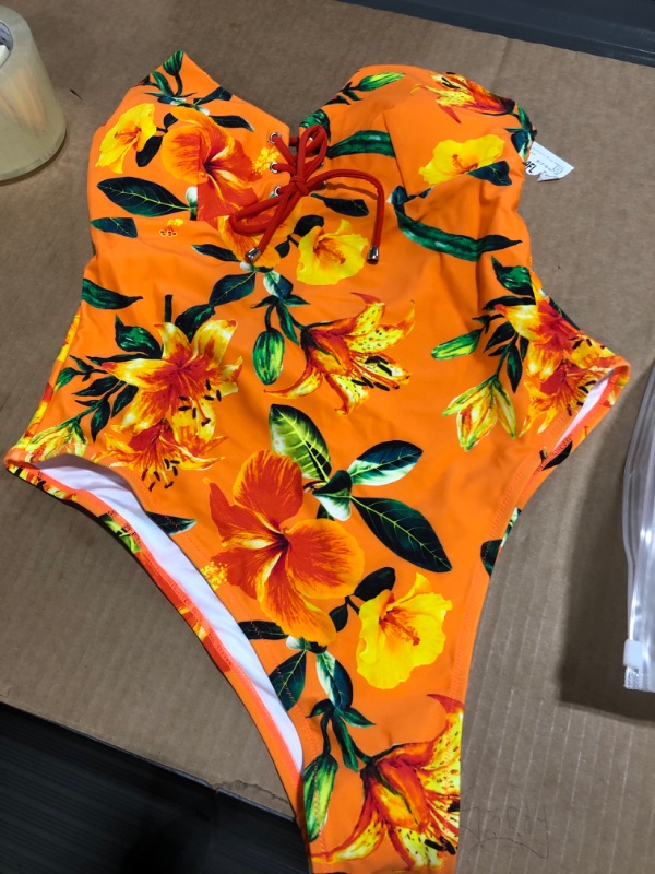 Photo 2 of CUPSHE Orange Lace Up One-Piece Swimsuit, XL