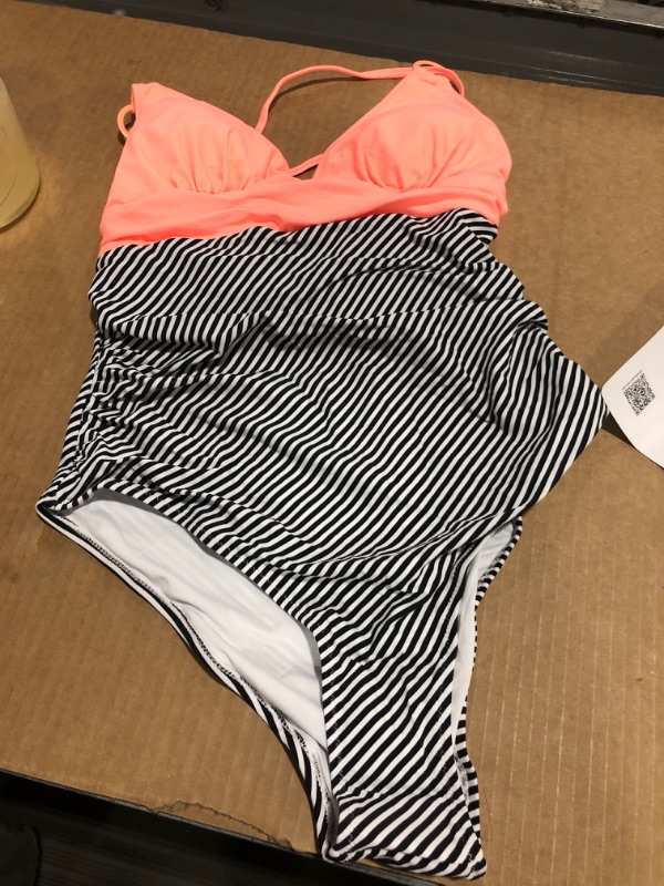 Photo 2 of CUPSHE Peachy And Striped One Piece Swimsuit, LARGE