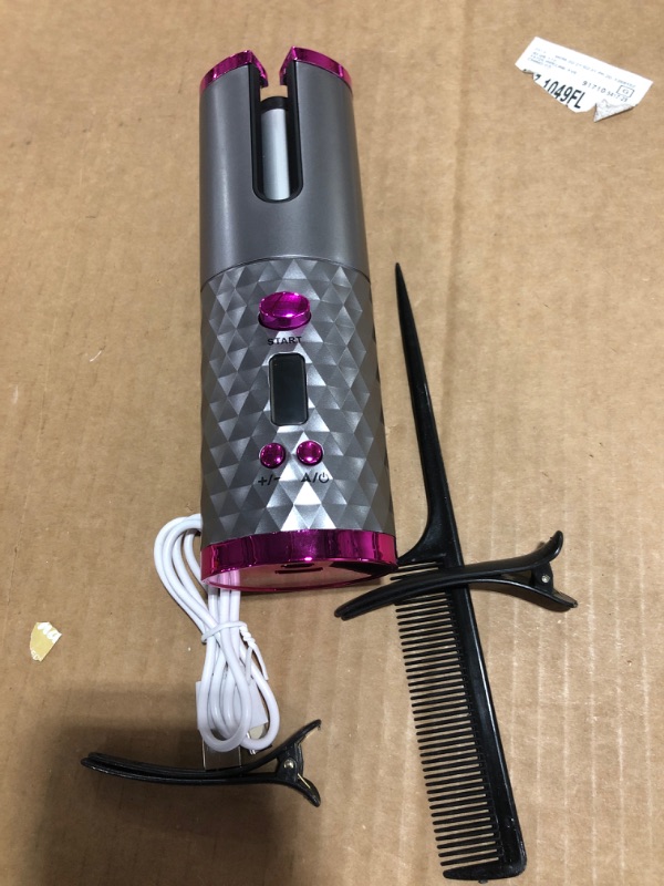 Photo 2 of Cordless Auto Hair Curler, Automatic Curling Iron with LCD Display Adjustable Temperature & Timer, Portable Rechargeable Rotating Ceramic Barrel Curling Wand Fast Heating for Hair Styling