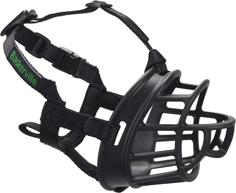 Photo 1 of BASKERVILLE Ultra Dog Muzzle- Black Size 4, Perfect for Medium Dogs, Prevents Chewing and Biting, Basket allows Panting and Drinking-Comfortable, Humane, Adjustable, Lightweight, Durable
