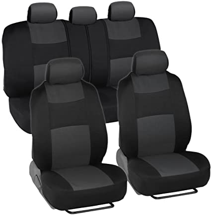 Photo 1 of BDK PolyPro Car Seat Covers Full Set in Charcoal on Black – Front and Rear Split Bench Car Seat Cover, Easy to Install, Interior Covers for Auto Truck Van SUV
