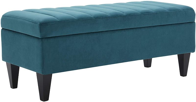 Photo 1 of Amazon Brand – Rivet Channel-Tufted Velvet Storage Ottoman with Soft-Close Hinge, 45.3"W, GREEN
