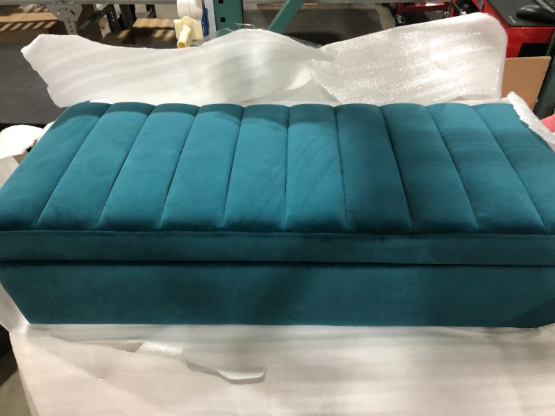 Photo 3 of Amazon Brand – Rivet Channel-Tufted Velvet Storage Ottoman with Soft-Close Hinge, 45.3"W, GREEN
