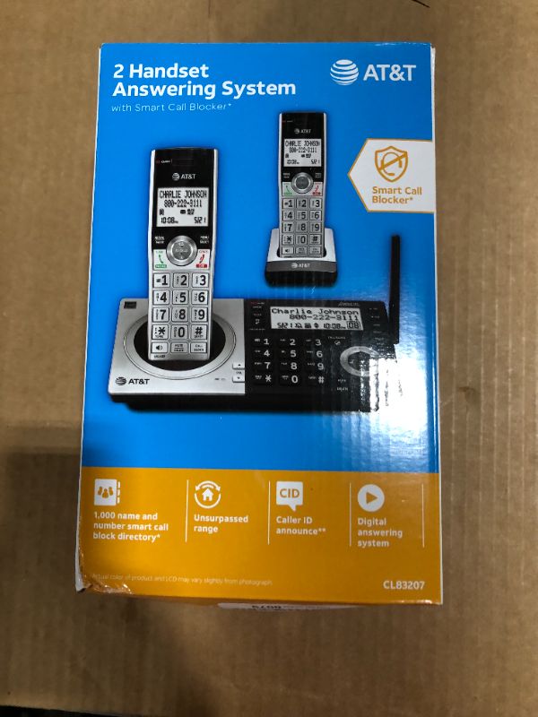 Photo 2 of AT&T CL83207 DECT 6.0 Expandable Cordless Phone with Smart Call Blocker, Silver/Black with 2 Handsets