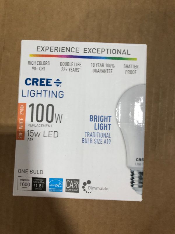 Photo 3 of CREE Lighting Exceptional Series A19 Bulb, 2700K Non-Dimmable LED Bulb, 75W + 1100 Lumens, Soft White, 1 Pack