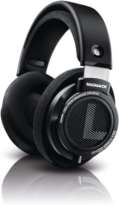 Photo 1 of Magnavox HiFi Stereo Over-Ear Wired Headphones with Built-in Microphone, 50mm Drivers, Comfort Fit (Black)