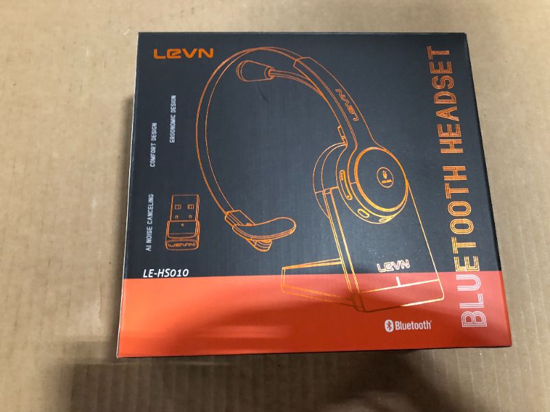 Photo 3 of LEVN Bluetooth 5.0 Headset, Wireless Headset with Microphone (AI Noise Cancelling), 35Hrs Bluetooth Headphones with USB Dongle for PC, Suitable for Remote Work/Call Center/Zoom/Online Class/Trucker