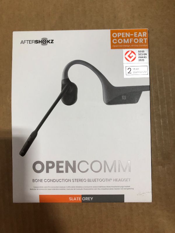 Photo 2 of AfterShokz OpenComm Wireless Stereo Bone Conduction Bluetooth Headset with Noise-Canceling Boom Microphone for Office Home Business Trucker Drivers Commercial Use, Black