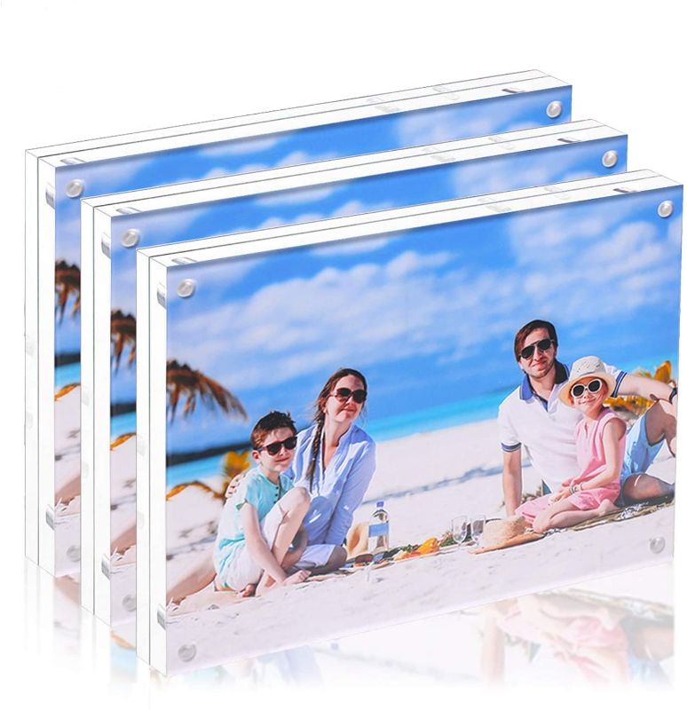 Photo 1 of 3 Pack 8x10 Acrylic Photo Frame, Clear Double Sided Magnetic Picture Frame 10mm Desktop Display with Stand- Free Soft Microfiber