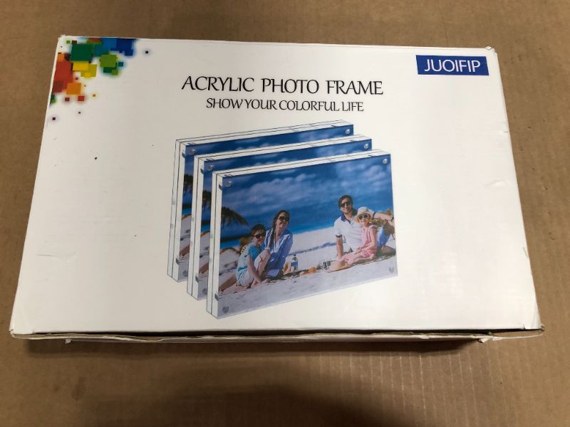 Photo 2 of 3 Pack 8x10 Acrylic Photo Frame, Clear Double Sided Magnetic Picture Frame 10mm Desktop Display with Stand- Free Soft Microfiber