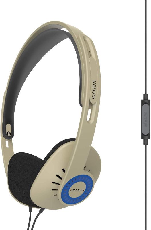 Photo 1 of Koss KPH30iRB On-Ear Headphones, in-Line Microphone and Touch Remote Control, D-Profile Design, Wired with 3.5mm Plug, Rhythm Beige