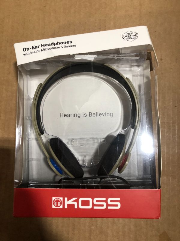 Photo 2 of Koss KPH30iRB On-Ear Headphones, in-Line Microphone and Touch Remote Control, D-Profile Design, Wired with 3.5mm Plug, Rhythm Beige