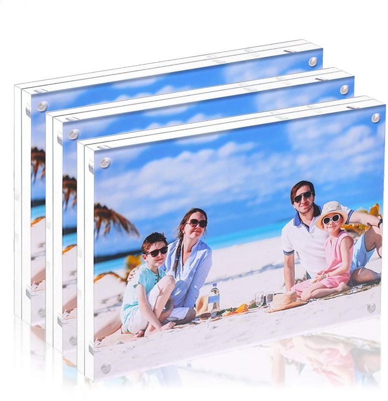 Photo 1 of 3 Pack 8x10 Acrylic Photo Frame, Clear Double Sided Magnetic Picture Frame 10mm Desktop Display 