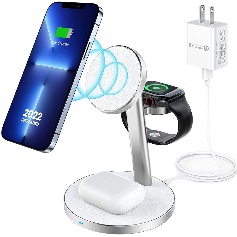 Photo 1 of 3 in 1 Magnetic Wireless Charging Station, 2022 Upgraded Aluminum Alloy Fast Charging for Mag-Safe Charger Stand