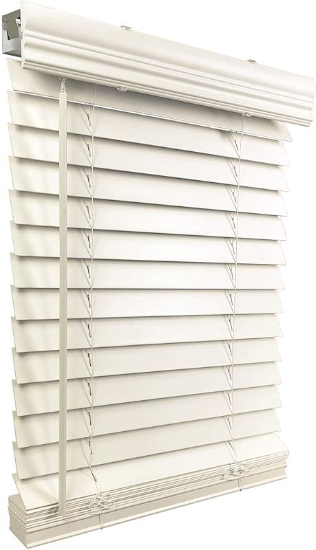 Photo 1 of US Window And Floor 2" Faux Wood 47.5" W x 64" H, Inside Mount Cordless Window Blinds, Smooth White