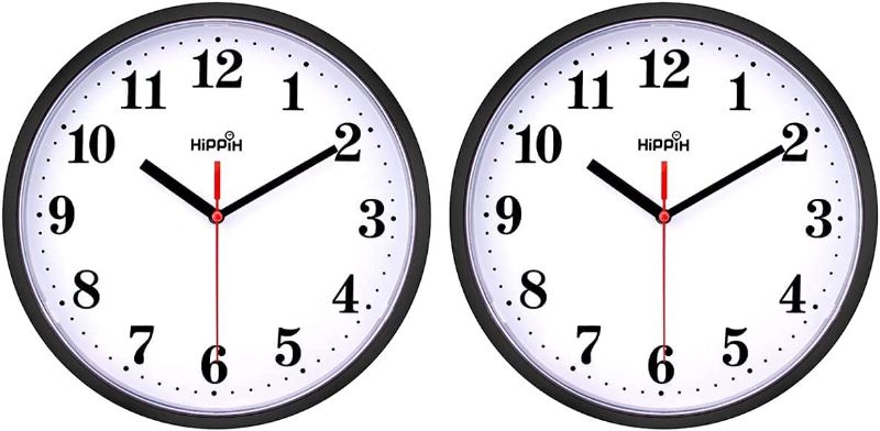 Photo 1 of 2 Pack Silent Non Ticking Quartz Wall Clock by Hippih, Battery Operated 10 Inch