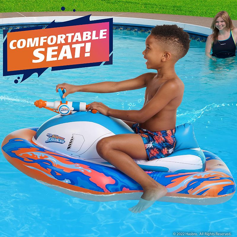 Photo 2 of Nerf Super Soaker Stormforce Ride-On Racer – Inflatable Pool Float with Pool-Fed Mega Water Blaster