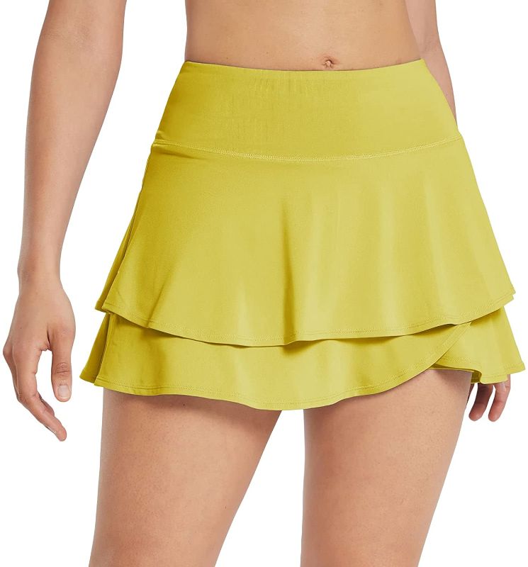 Photo 1 of [Size M] BALEAF Women's Pleated Tennis Skirts Layered Ruffle Mini Skirts with Shorts for Running Workout