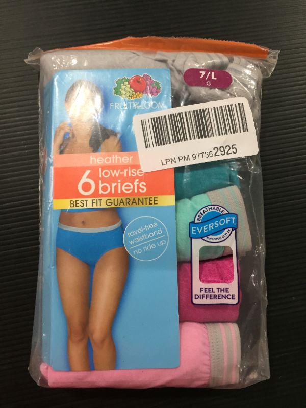 Photo 2 of [6-Pack] [Size 7- L] Fruit of the Loom Women Heather Low-Rise Brief Panties 