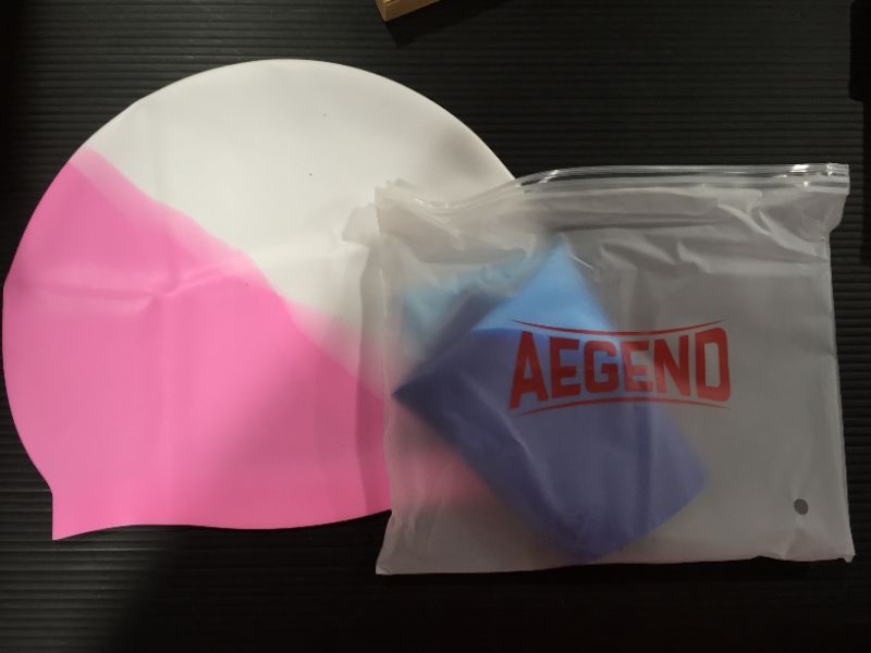 Photo 4 of [2 Pack] Size Large Aegend Swim Cap for (Age 8-12), Durable Silicone Swimming Cap Blue and Pink