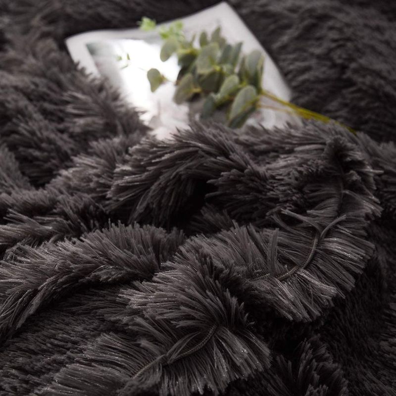 Photo 2 of [Size Queen] JAUXIO Luxurious 1PC Faux Fur Duvet Cover Plush Shaggy Ultra Soft (Dark Grey)