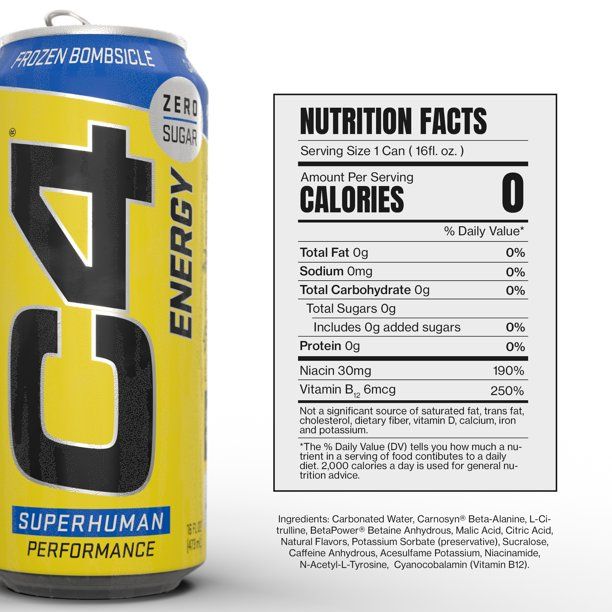 Photo 2 of [Pack of 8] C4 Energy Drink 12oz - Frozen Bombsicle - Sugar Free Pre Workout Performance Drink with No Artificial Colors or Dyes [EXP 3-22]