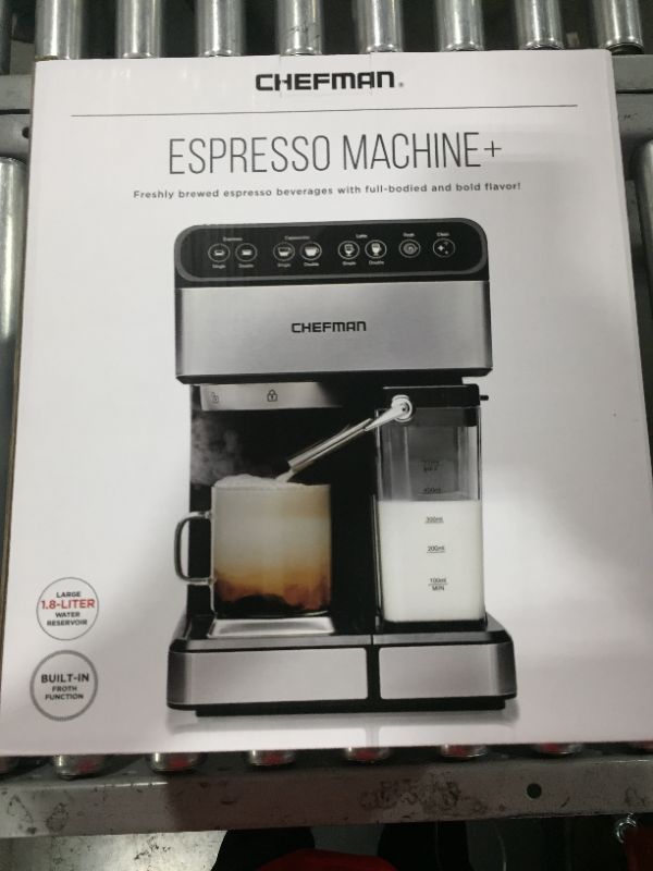 Photo 4 of Chefman 6-in-1 Espresso Machine,Powerful 15-Bar Pump,Brew Single or Double Shot, Built-In Milk Froth for Cappuccino & Latte Coffee, XL 1.8 Liter Water Reservoir, Dishwasher-Safe Parts, Stainless Steel