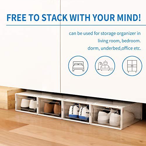Photo 2 of [ 12 Pack]Shoe Storage Boxes, Clear Plastic Stackable, Drawer Type Front Opening