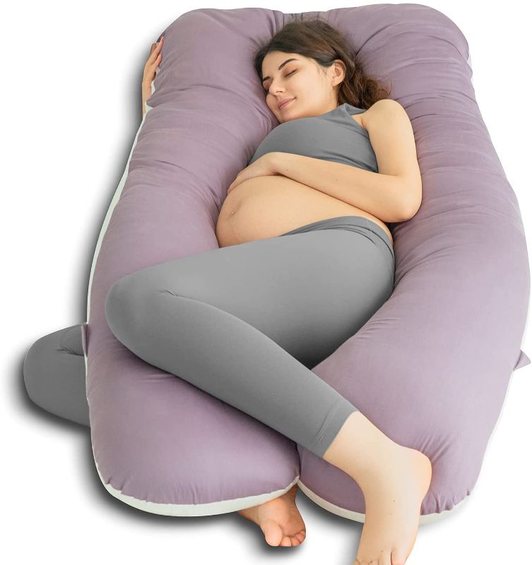 Photo 1 of QUEEN ROSE Pregnancy Pillow, Organic Cotton U Shapedfor Sleeping, 55 Inch Cooling Maternity Pillow for Pregnant Women Support, with Reversible Sateen Cover, Purple