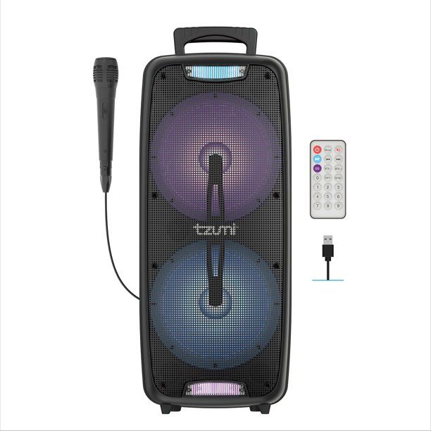 Photo 1 of SonicBass LED Jobsite Speaker, Rechargeable Bluetooth Party Speaker with Dual 8in. Subwoofer and Microphone