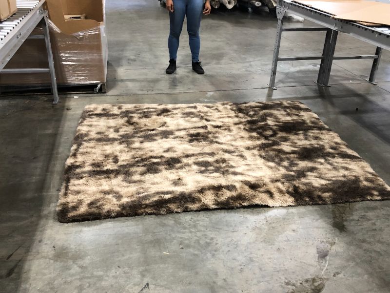 Photo 1 of 65" x 81", Marble brown rug, faux fur