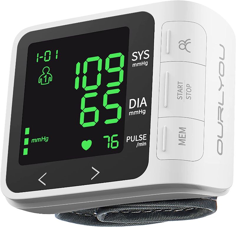 Photo 1 of Wrist Blood Pressure Monitor Blood Pressure Wrist Cuff Digital Automatic BP Machine with Large Backlight Display 2x99 Memory 5.31"-7.68" Adjustable Cuff Storage Bag Included
