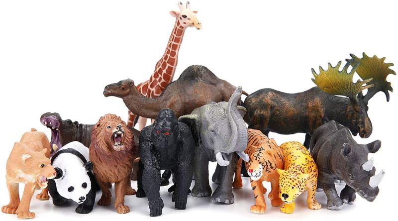 Photo 1 of Safari Animals Figures Toys, Realistic Jumbo Wild Zoo Animals Figurines Large Plastic African Jungle Animals Playset with Elephant, Giraffe, Lion, Tiger, Gorilla for Kids Toddlers, 11 Piece Gift Set
