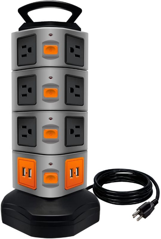 Photo 1 of Power Strip Tower, Lovin Product Surge Protector Electric Charging Station, 14 Outlet Plugs with 4 USB Slot 6 feet Cord Wire Extension Universal Charging Station (Large)
