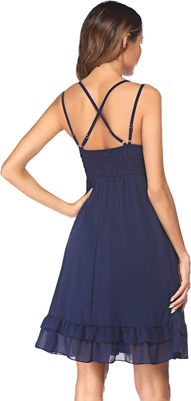 Photo 2 of Feager Womens Summer V Neck Adjustable Spaghetti Strap Lace Dresses Sleeveless Flowy Short Dresses with Pockets
