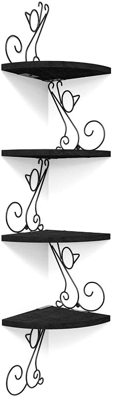 Photo 1 of Alsonerbay Corner Shelves - Wall Mounted Floating Wood Shelf, 4 Tier Rustic Storage Shelf, Cat Shaped Shelving for Wall, Solid Wooden Decor for Living Room, Bedroom, Kitchen (Black)
