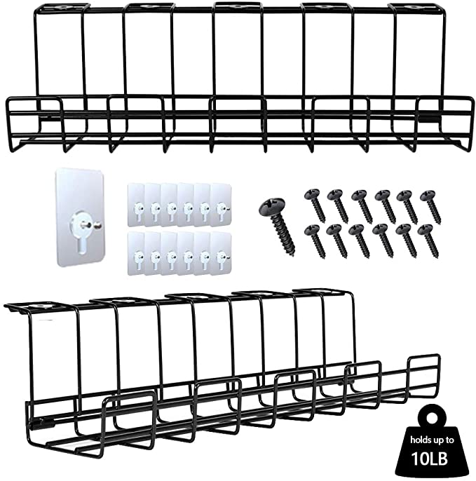 Photo 1 of AUPSEN Under Desk Cable Management - 2 Pack Cable Management Tray with Reusable Super Adhesives, Desk Cable Management for Desks, Offices and Kitchens (Black)
