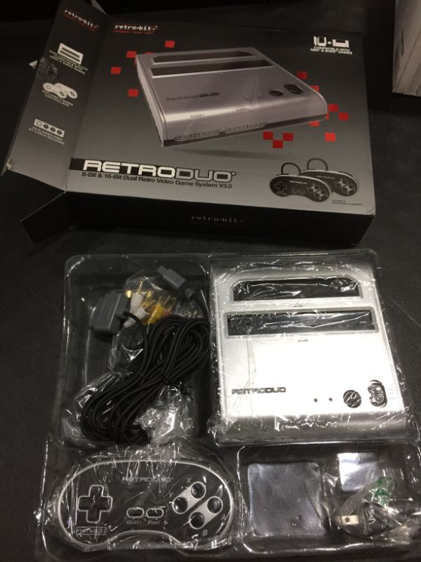 Photo 2 of Retro-Bit Retro Duo 2 in 1 Console System - for Original NES/SNES, & Super Nintendo Games - Silver/Black
