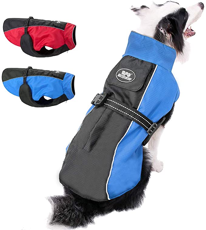 Photo 1 of Beirui Reflective Waterproof Dog Winter Jackets for Large Dogs - Windproof Fleece Lined Warm Dog Coats with Harness & Leash Holes,Blue,3XL
