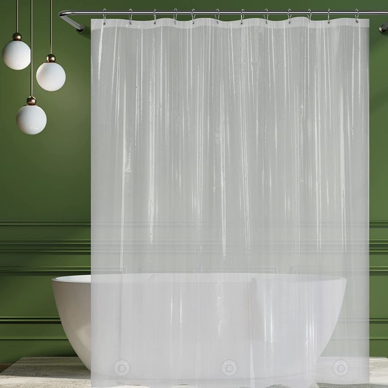 Photo 1 of AmazerBath Plastic Shower Curtain, 72 x 72 Inches EVA 8G Thick Bathroom Shower Curtains with Heavy Duty Clear Stones and 12 Grommet Holes-Clear
