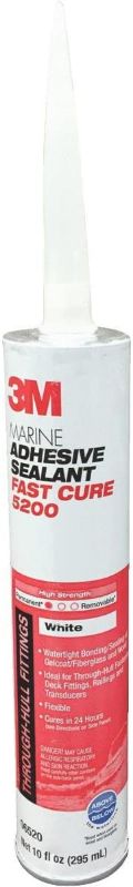 Photo 1 of 3M Marine Adhesive Sealant Fast Cure 5200 (06520) Permanent Bonding and Sealing for Boats and RVs Above and Below the Waterline Waterproof Repair, White, 10 fl oz Cartridge
