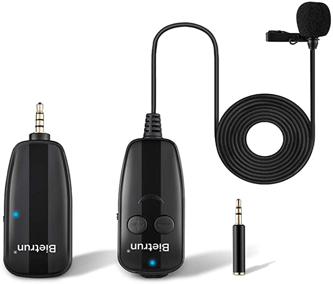 Photo 1 of Bietrun Portable Wireless Lavalier Microphone for iPhone/Android Phone/Camera, 130 ft Range, 3.5mm TRRS Output, UHF Rechargeable Wireless Lapel Mic for Video Recording, Youtube, Vlogging, Interview
