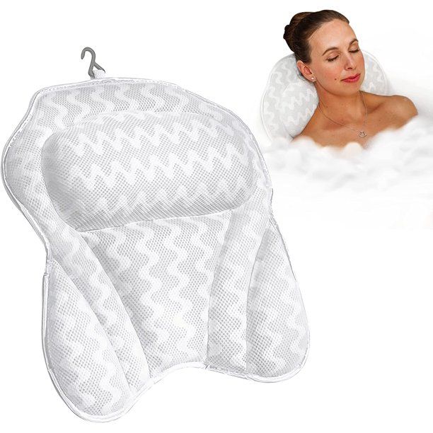 Photo 1 of Bath Haven Bath Pillow for Bathtub, 3D Air Mesh Thick Soft Bath Pillow, White

