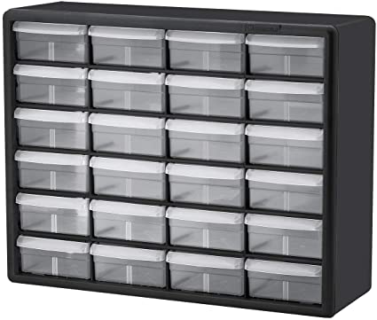 Photo 1 of Akro-Mils 10124, 24 Drawer Plastic Parts Storage Hardware and Craft Cabinet, 20-Inch W x 6-Inch D x 16-Inch H, Black
