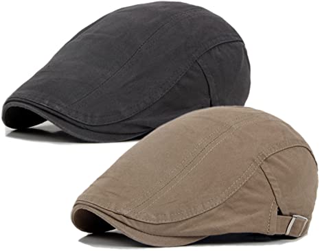 Photo 1 of 2 Pack Newsboy Hats for Men Flat Cap Cotton Adjustable Breathable Irish Cabbie Ivy Driving Gatsby Hunting Hat

