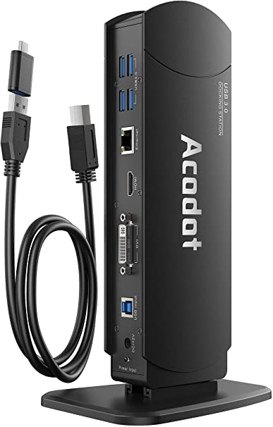 Photo 1 of USB 3.0 Universal Docking Station, Acodot 13 in 1 Laptop Docking Station Dual Monitor for Windows and Mac, USB C Docking Station with 2 HDMI, VGA, DVI, 6X USB 3.0, Gigabit Ethernet, Audio
